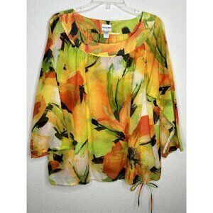Chico's Vibrant Floral Top - Orange, Yellow, Green